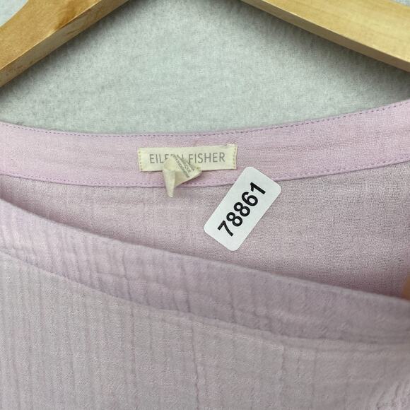 EILEEN FISHER Top XS Organic Cotton Crinkle Gauze Fringed 3/4 Sleeve Pink - Picture 12 of 12